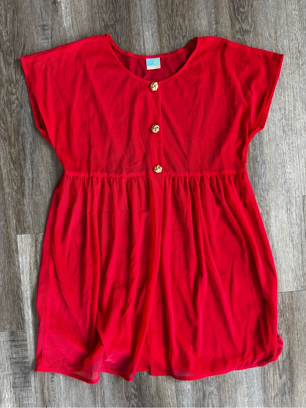 Vintage Red Women's Swim Coverup with Gold Buttons